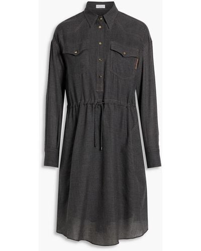Brunello Cucinelli Bead-embellished Wool-gauze Shirt Dress - Black