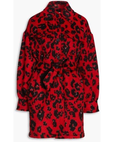 Diane von Furstenberg On Belted Leopard-print Brushed Wool-blend Felt Coat - Red