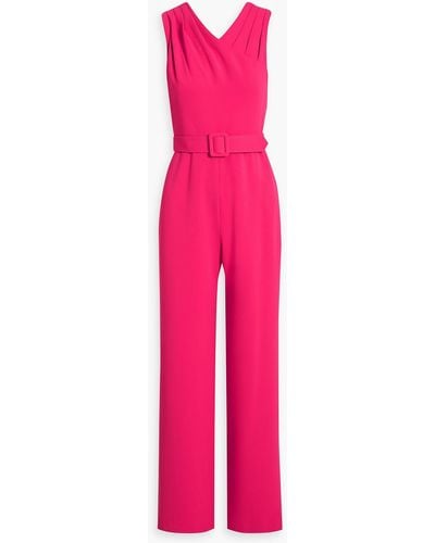 Badgley Mischka Belted Pleated Crepe Jumpsuit - Pink