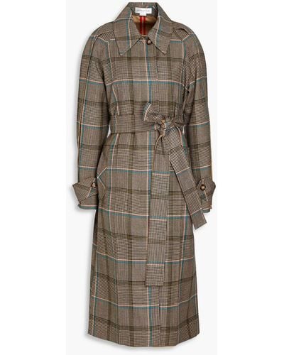 Victoria Beckham Checked Houndstooth Wool Trench Coat - Brown