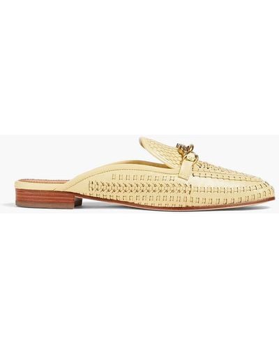 Tory Burch Jessa Chain-embellished Woven Leather Slippers - White