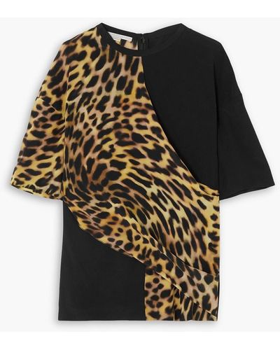 Stella McCartney Draped Leopard-print Silk Top - Black