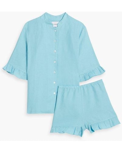 Sleeper Ruffled Linen Pyjama Set - Blue