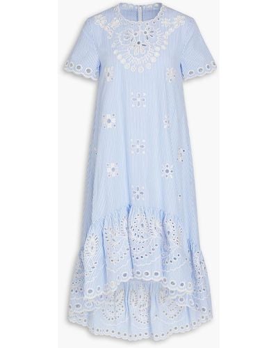 RED Valentino Striped Broderie Anglaise Cotton Midi Dress - Blue