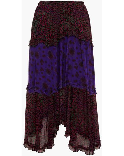 Ba&sh Gapi Tiered Panelled Printed Georgette Midi Skirt - Purple