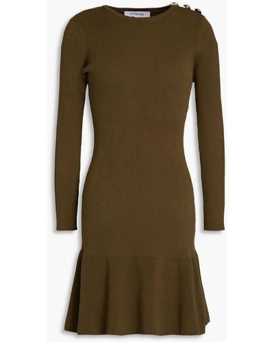 10 Crosby Derek Lam Fluted Ribbed Cotton-blend Mini Dress - Green