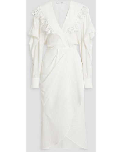 IRO Dily Wrap-effect Crochet-trimmed Crepon Midi Dress - White