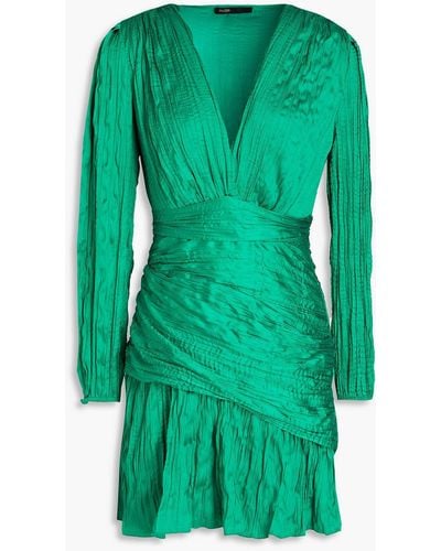 Maje Runnylona Plissé Satin Mini Dress - Green