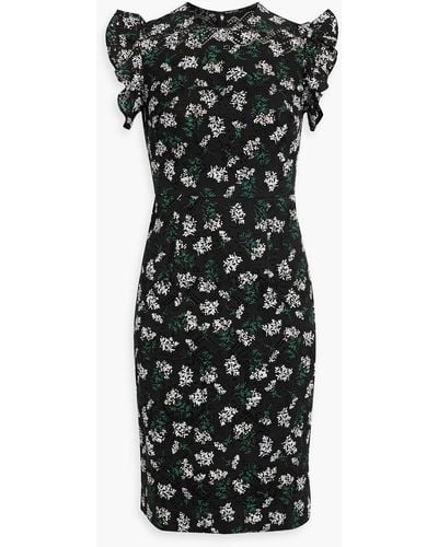 Mikael Aghal Kleid aus spitze mit floralem print und rüschenbesatz - Schwarz
