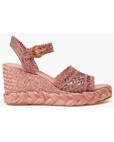 Tory Burch Braided Raffia Wedge Espadrille Sandals - Pink