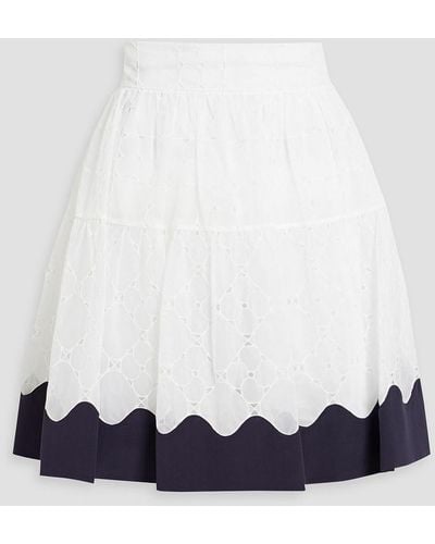 Valentino Garavani Crepe De Chine-trimmed Cotton-blend Lace Mini Skirt - White