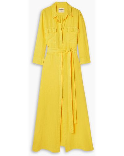 L'Agence Cameron Belted Linen Maxi Shirt Dress - Yellow
