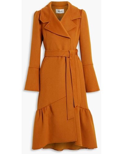 Diane von Furstenberg Fluted Belted Wool-felt Coat - Orange