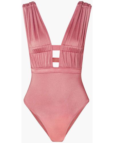 OYE Swimwear Athena Ruched Cutout Swimsuit - Pink