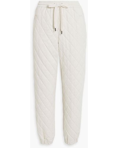 Brunello Cucinelli Bead-embellished Quilted Stretch-cotton Jersey Track Pants - White