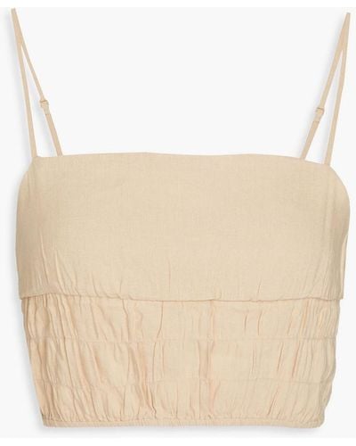 Onia Air Cropped Shirred Linen-blend Tank - Natural