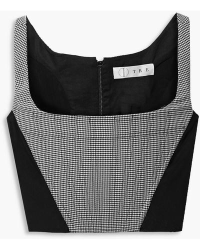 Tre by Natalie Ratabesi Eva Cropped Houndstooth Woven Bustier Top - Black