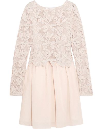 See By Chloé Layered Guipure Lace And Cotton-voile Mini Dress - Natural