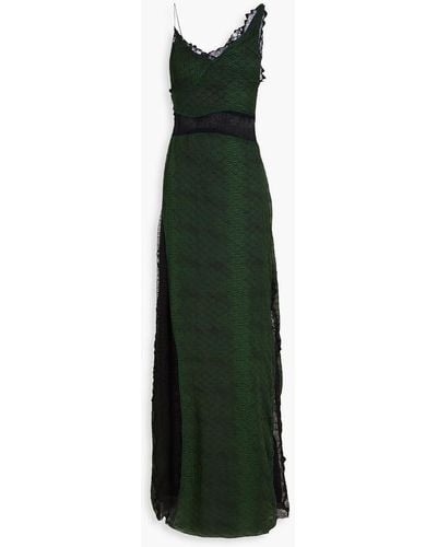 Victoria Beckham Snake-print Lace-paneled Crepon Maxi Dress - Green