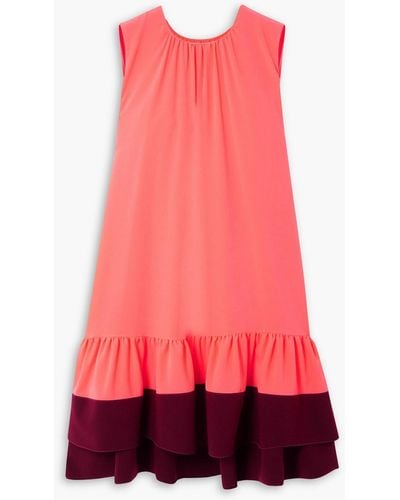 ROKSANDA Fuerza Ruffled Two-tone Neon Crepe Mini Dress - Red