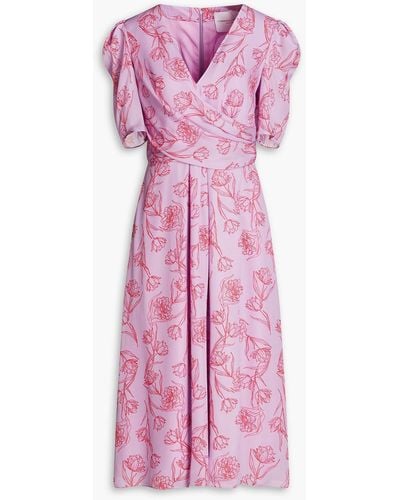 Carolina Herrera Draped Floral-print Silk Crepe De Chine Midi Dress - Pink