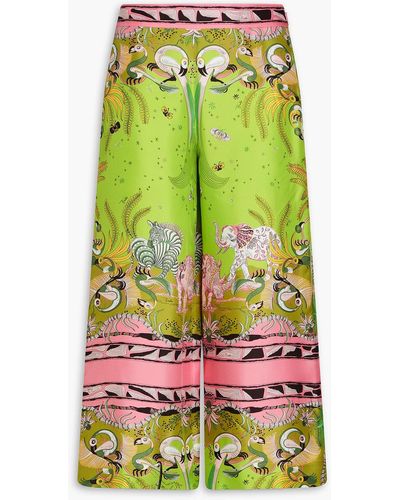 Emilio Pucci Cropped Printed Silk-twill Wide-leg Trousers - Green