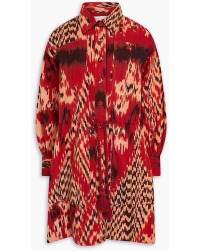 Ulla Johnson Dari Printed Cotton-jacquard Mini Shirt Dress - Red