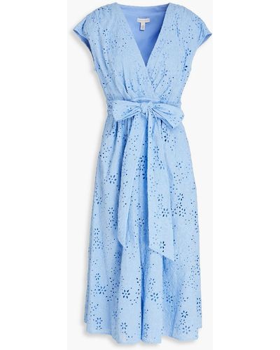 ML Monique Lhuillier Belted Broderie Anglaise Cotton Midi Dress - Blue