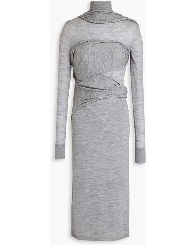 Victoria Beckham Mélange Draped Merino Wool Midi Dress - Grey