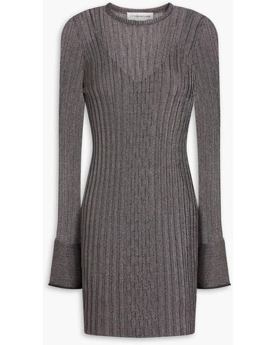 Victoria Beckham Ribbed Crochet-knit Mini Dress - Gray