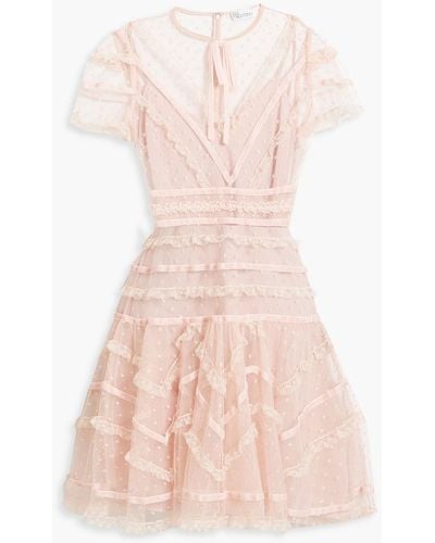 RED Valentino Velvet And Lace-trimmed Point D'esprit Mini Dress - Pink