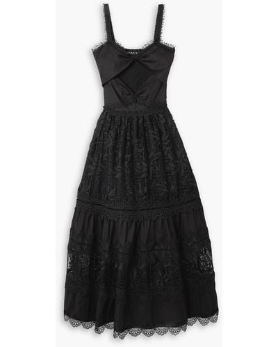 Waimari Emma Tiered Guipure Lace And Cotton-blend Poplin Midi Dress - Black