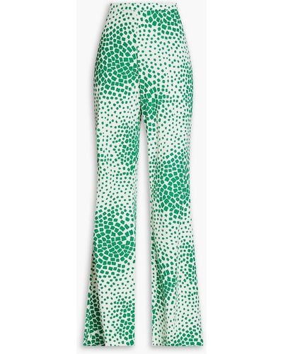 Diane von Furstenberg Printed Silk And Cotton-blend Flared Trousers - Green
