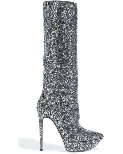 Rene Caovilla Virginie Crystal-embellished Suede Knee Boots - Gray