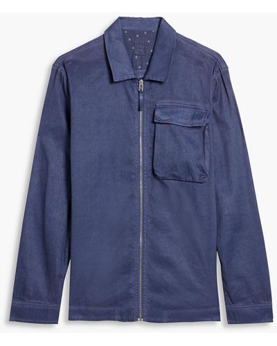 120% Lino French Cotton-blend Terry And Linen-blend Twill Jacket - Blue