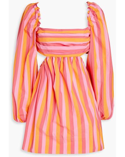 Rebecca Vallance Mimi Cutout Striped Cotton-blend Poplin Mini Dress - Pink