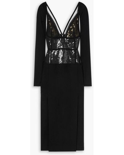 Victoria Beckham Layered Sequined Silk-chiffon And Merino Wool-blend Felt Midi Dress - Black