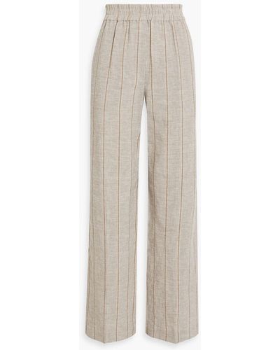 Brunello Cucinelli Metallic Striped Linen Wide-leg Pants - White