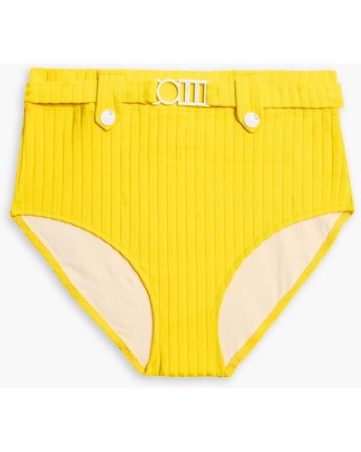 Solid & Striped The Annie Belted Ribbed High-rise Bikini Briefs - Yellow