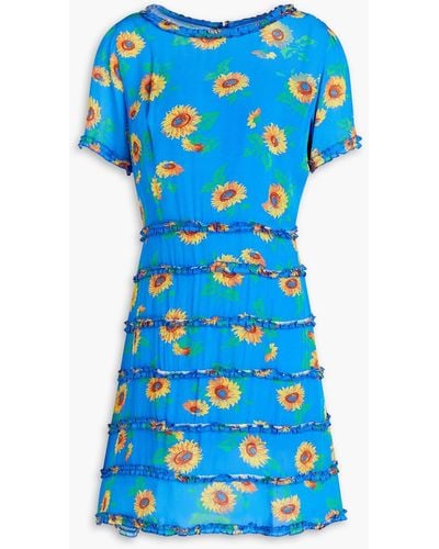 HVN Natalie Tiered Floral-print Crepe Mini Dress - Blue
