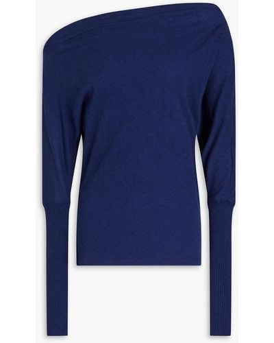 Enza Costa One-shoulder Cotton And Cashmere-blend Sweater - Blue