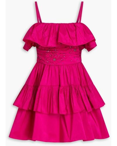Zuhair Murad Crystal-embellished Ruched Taffeta Mini Dress - Pink