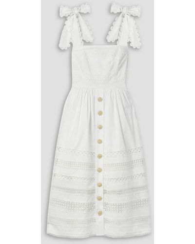 Cara Cara Nidhi Button-embellished Guipure Lace-trimmed Cotton Midi Dress - White