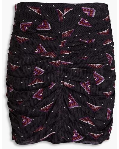 Ba&sh Cassi Ruched Printed Fil Coupé Georgette Mini Skirt - Black