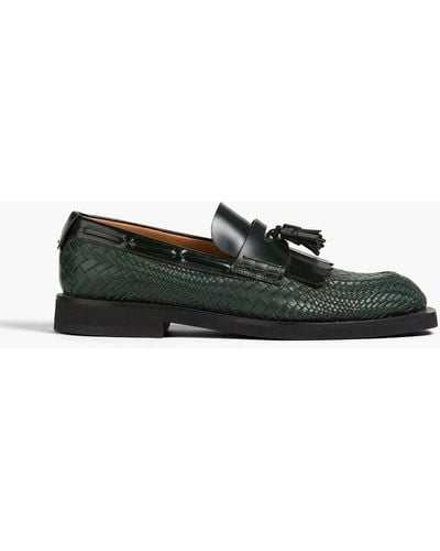 Emporio Armani Tasselled Woven Leather Loafers - Black