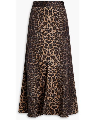 Galvan London Leopard-print Silk-satin Midi Skirt - Brown