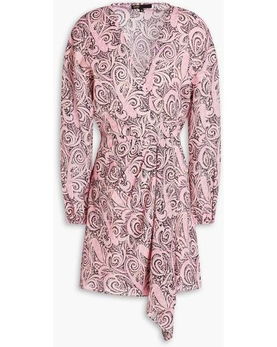 Maje Metallic Paisley-print Jersey Mini Wrap Dress - Pink