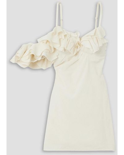 Jacquemus Duna Ruffled Grain De Poudre-trimmed Wool-blend Mini Dress - White