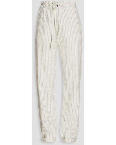 Rag & Bone Belted Striped Cotton, Hemp And Linen-blend Straight-leg Trousers - White