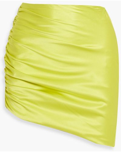 Michelle Mason Asymmetric Ruched Silk-satin Mini Skirt - Yellow